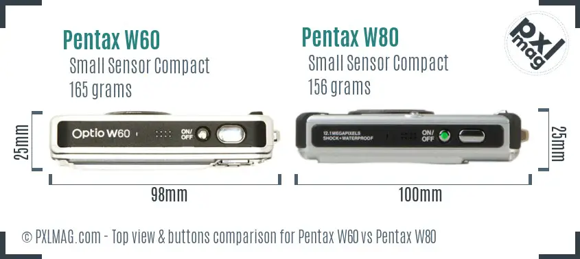Pentax W60 vs Pentax W80 top view buttons comparison