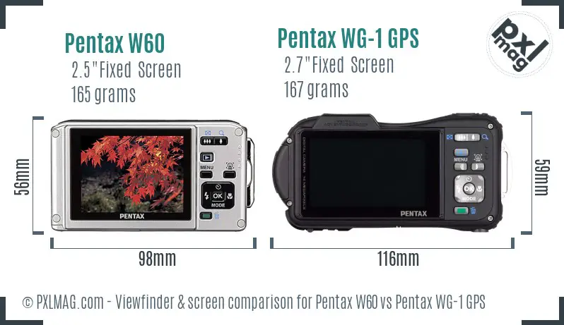 Pentax W60 vs Pentax WG-1 GPS Screen and Viewfinder comparison