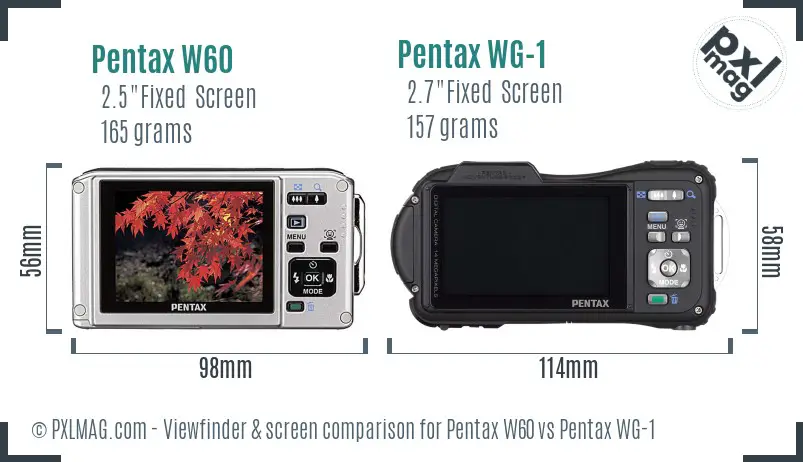 Pentax W60 vs Pentax WG-1 Screen and Viewfinder comparison
