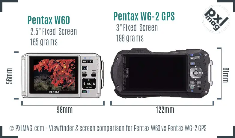 Pentax W60 vs Pentax WG-2 GPS Screen and Viewfinder comparison
