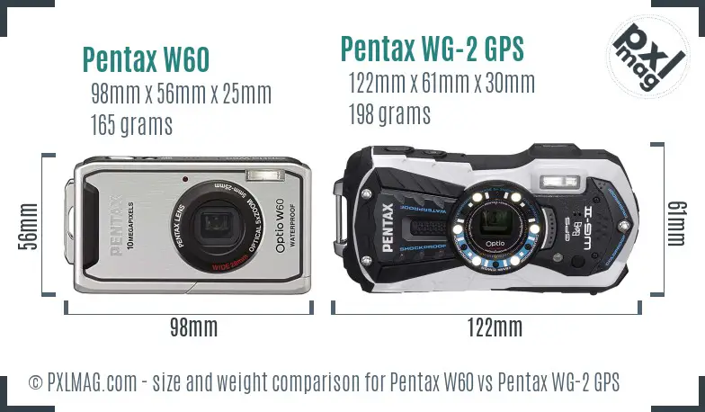 Pentax W60 vs Pentax WG-2 GPS size comparison