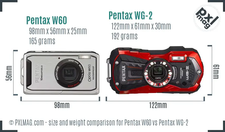 Pentax W60 vs Pentax WG-2 size comparison