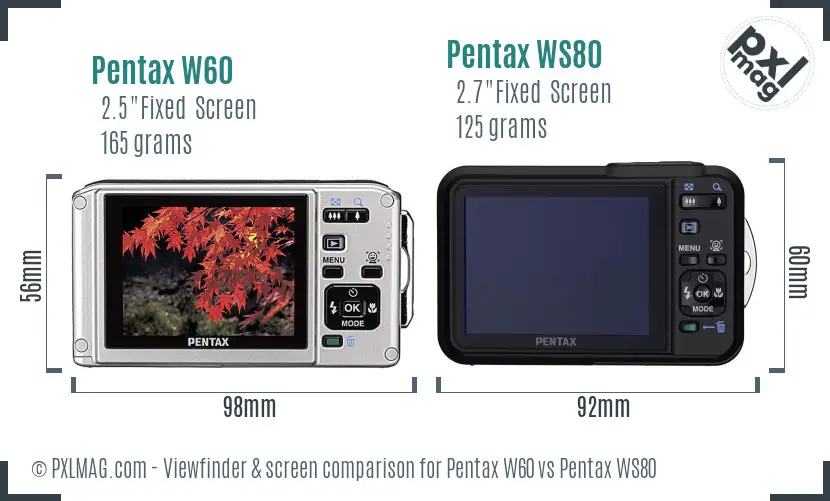 Pentax W60 vs Pentax WS80 Screen and Viewfinder comparison