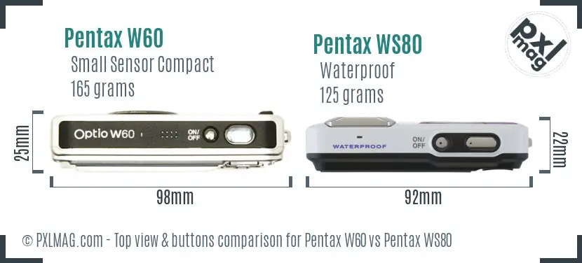 Pentax W60 vs Pentax WS80 top view buttons comparison
