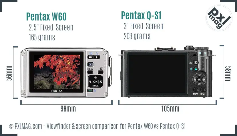 Pentax W60 vs Pentax Q-S1 Screen and Viewfinder comparison