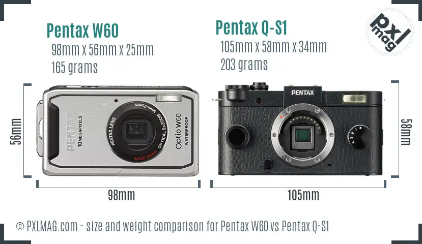 Pentax W60 vs Pentax Q-S1 size comparison