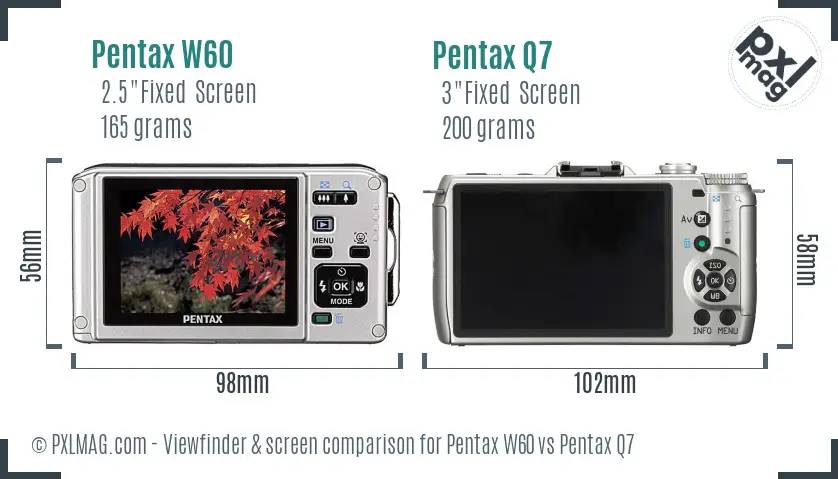 Pentax W60 vs Pentax Q7 Screen and Viewfinder comparison