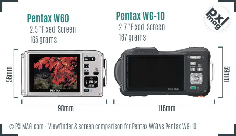 Pentax W60 vs Pentax WG-10 Screen and Viewfinder comparison