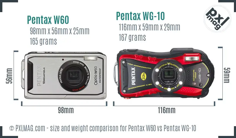 Pentax W60 vs Pentax WG-10 size comparison