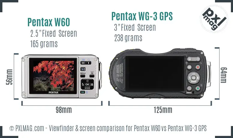 Pentax W60 vs Pentax WG-3 GPS Screen and Viewfinder comparison