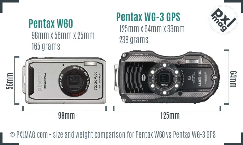 Pentax W60 vs Pentax WG-3 GPS size comparison