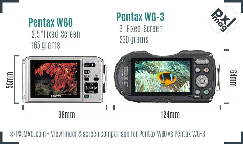 Pentax W60 vs Pentax WG-3 Screen and Viewfinder comparison