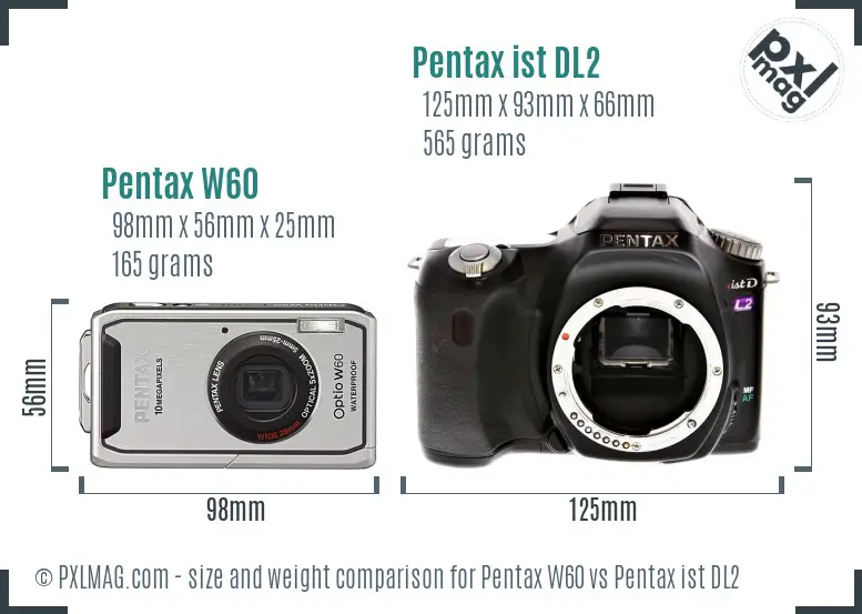 Pentax W60 vs Pentax ist DL2 size comparison