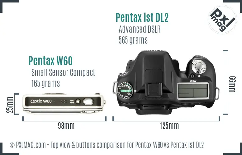 Pentax W60 vs Pentax ist DL2 top view buttons comparison