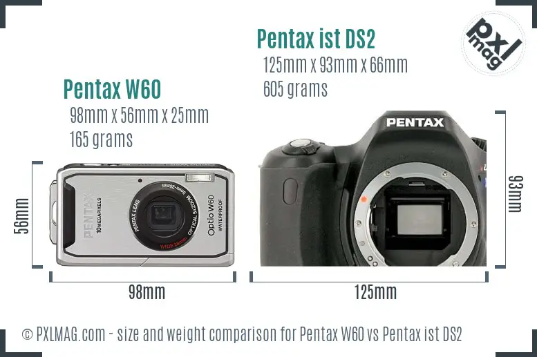 Pentax W60 vs Pentax ist DS2 size comparison