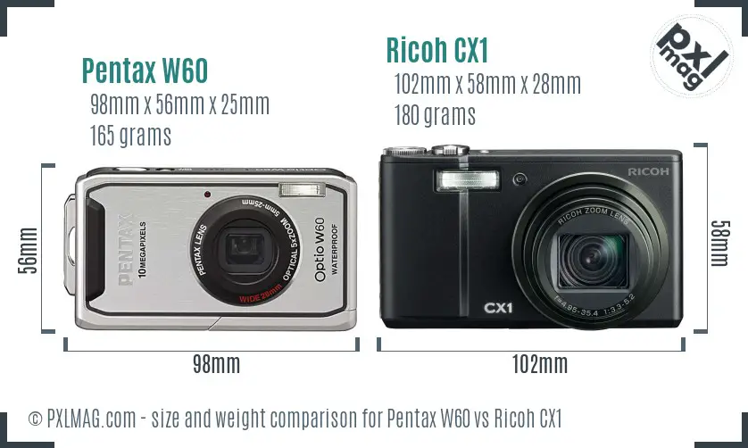 Pentax W60 vs Ricoh CX1 size comparison
