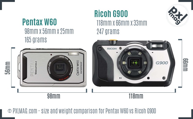 Pentax W60 vs Ricoh G900 size comparison Pentax W60 vs Ricoh G900 size comparison