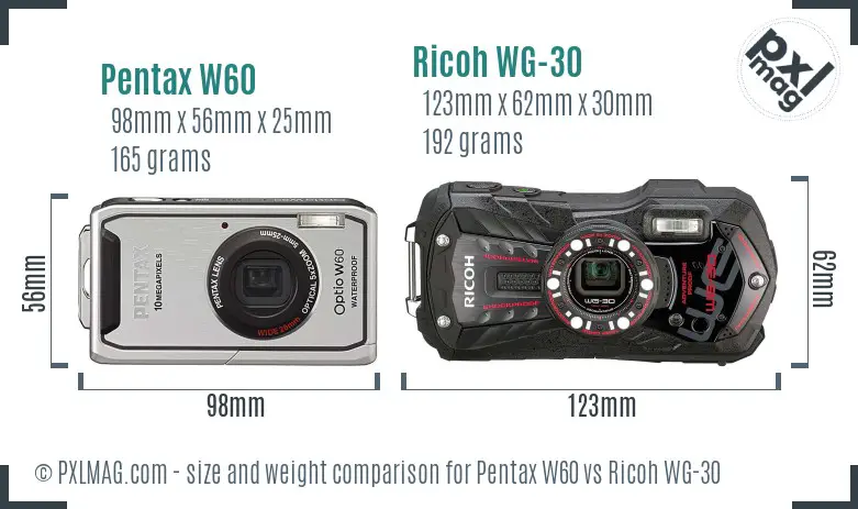 Pentax W60 vs Ricoh WG-30 size comparison