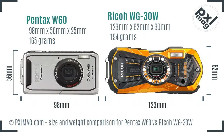 Pentax W60 vs Ricoh WG-30W size comparison