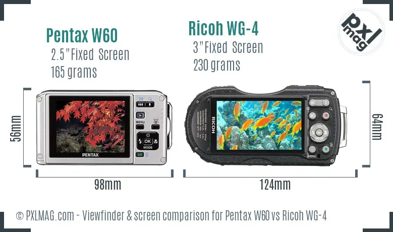Pentax W60 vs Ricoh WG-4 Screen and Viewfinder comparison