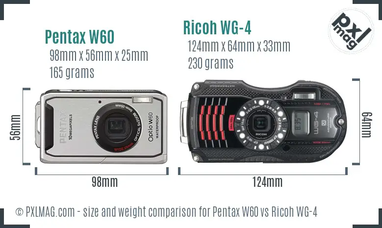 Pentax W60 vs Ricoh WG-4 size comparison