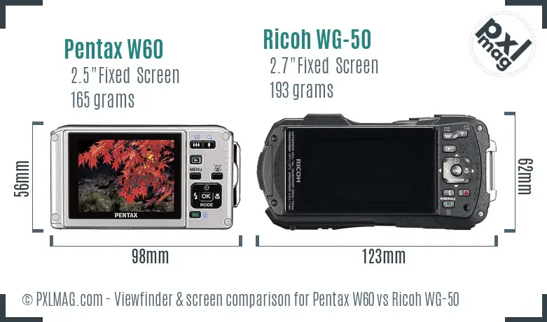 Pentax W60 vs Ricoh WG-50 Screen and Viewfinder comparison