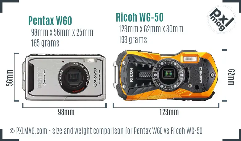 Pentax W60 vs Ricoh WG-50 size comparison