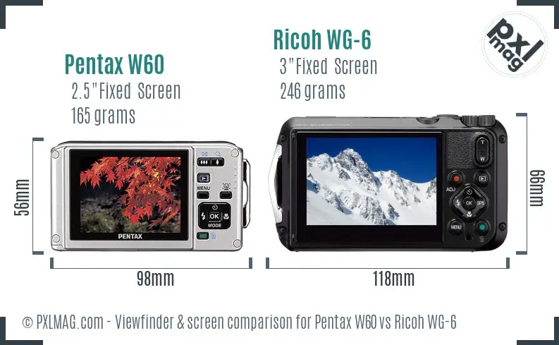 Pentax W60 vs Ricoh WG-6 Screen and Viewfinder comparison