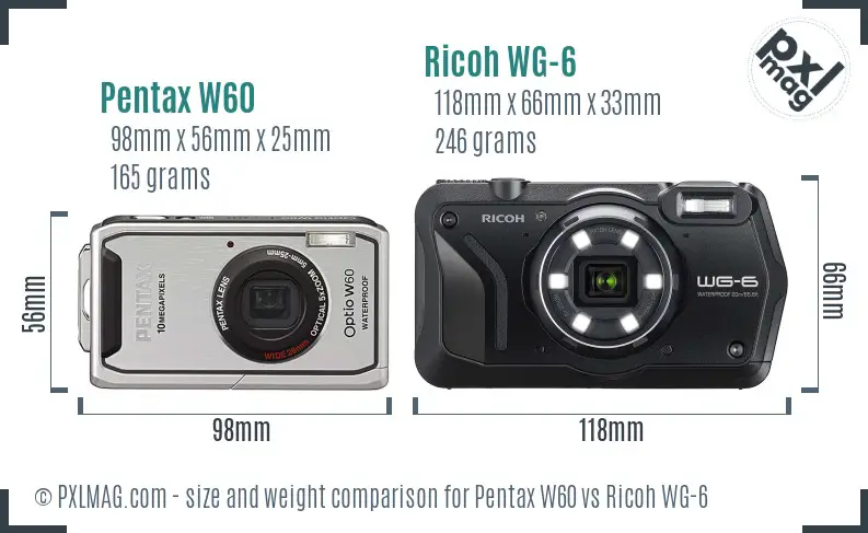 Pentax W60 vs Ricoh WG-6 size comparison