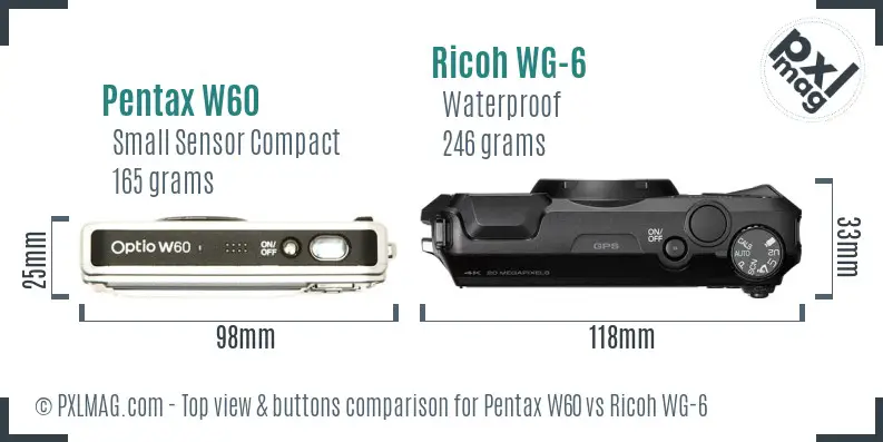 Pentax W60 vs Ricoh WG-6 top view buttons comparison