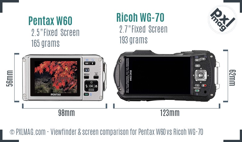 Pentax W60 vs Ricoh WG-70 Screen and Viewfinder comparison