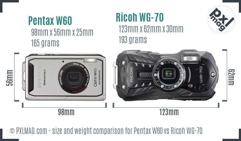 Pentax W60 vs Ricoh WG-70 size comparison