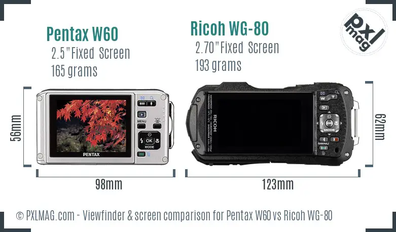 Pentax W60 vs Ricoh WG-80 Screen and Viewfinder comparison Pentax W60 vs Ricoh WG-80 Screen and Viewfinder comparison