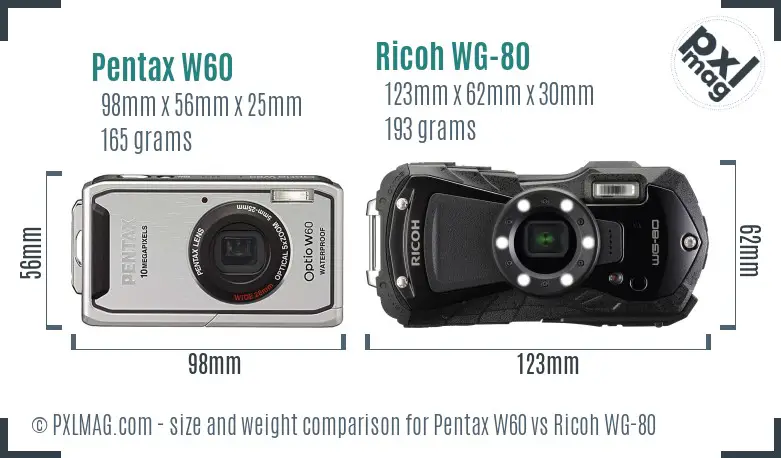 Pentax W60 vs Ricoh WG-80 size comparison Pentax W60 vs Ricoh WG-80 size comparison