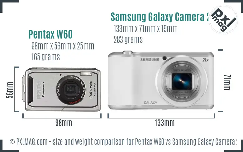 Pentax W60 vs Samsung Galaxy Camera 2 size comparison