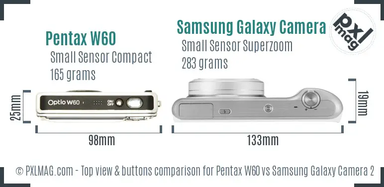 Pentax W60 vs Samsung Galaxy Camera 2 top view buttons comparison
