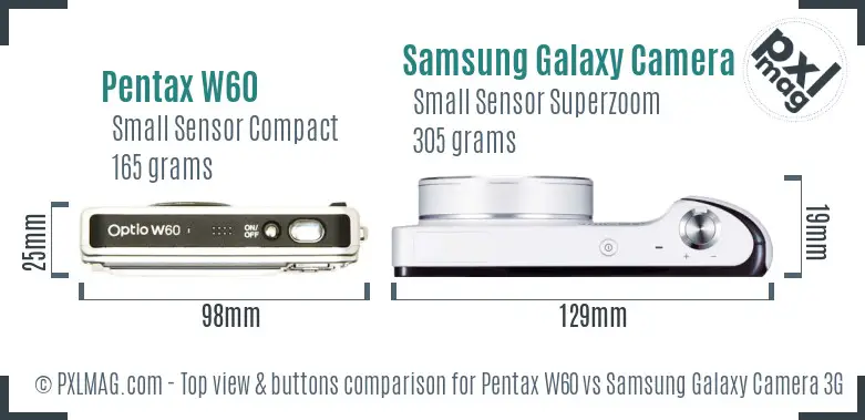 Pentax W60 vs Samsung Galaxy Camera 3G top view buttons comparison