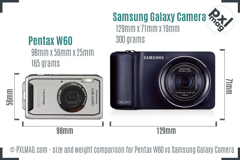 Pentax W60 vs Samsung Galaxy Camera size comparison