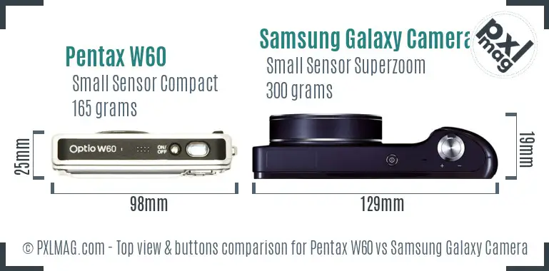 Pentax W60 vs Samsung Galaxy Camera top view buttons comparison