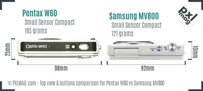 Pentax W60 vs Samsung MV800 top view buttons comparison