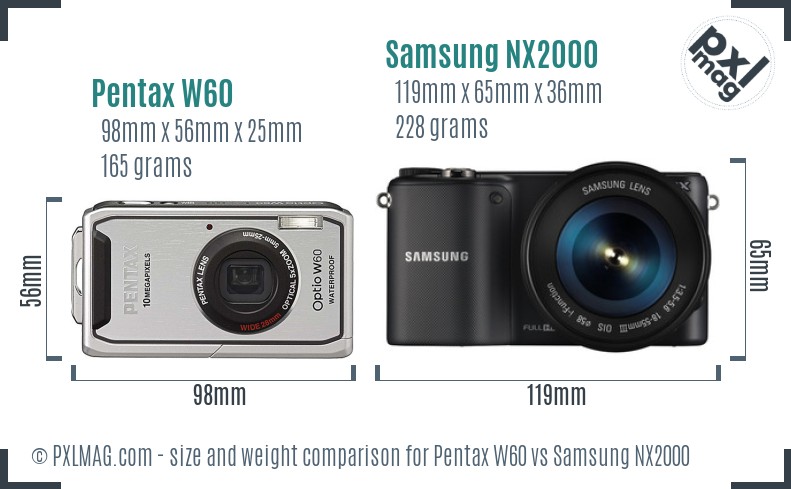 Pentax W60 vs Samsung NX2000 size comparison Pentax W60 vs Samsung NX2000 size comparison