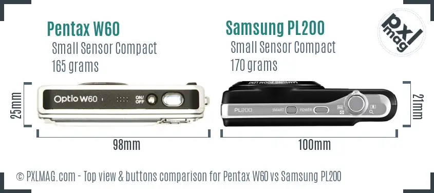 Pentax W60 vs Samsung PL200 top view buttons comparison