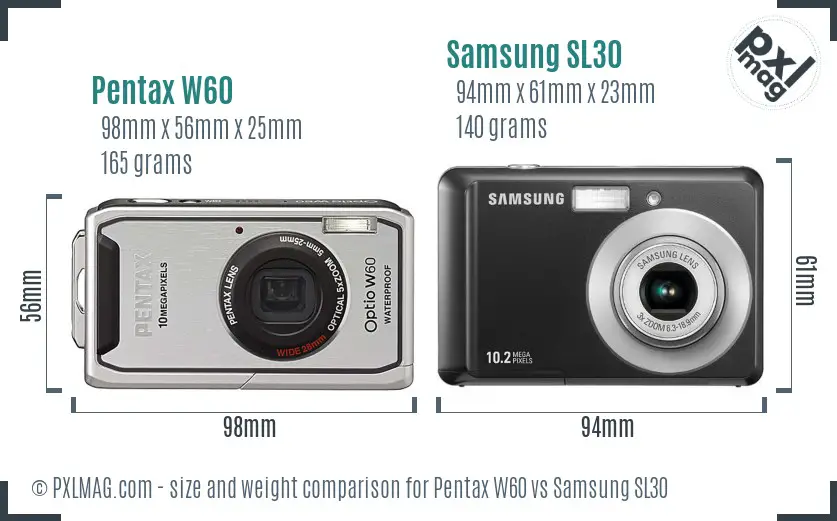 Pentax W60 vs Samsung SL30 size comparison