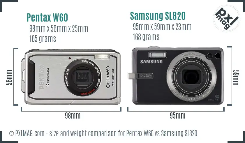 Pentax W60 vs Samsung SL820 size comparison