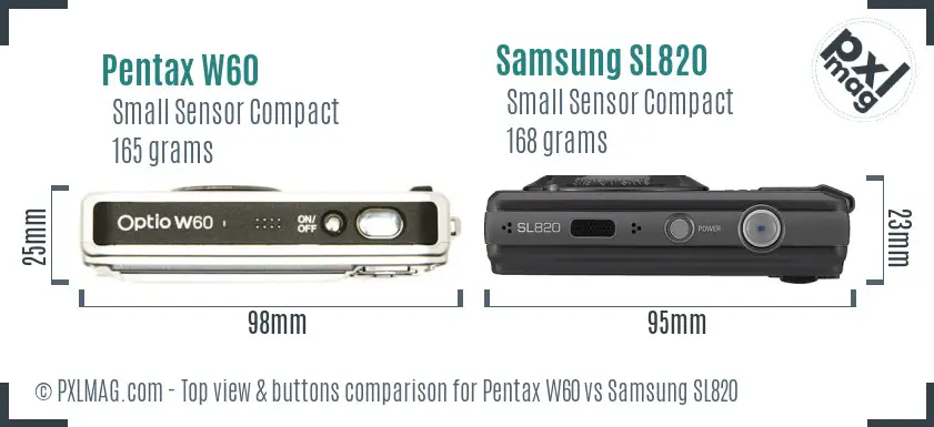 Pentax W60 vs Samsung SL820 top view buttons comparison