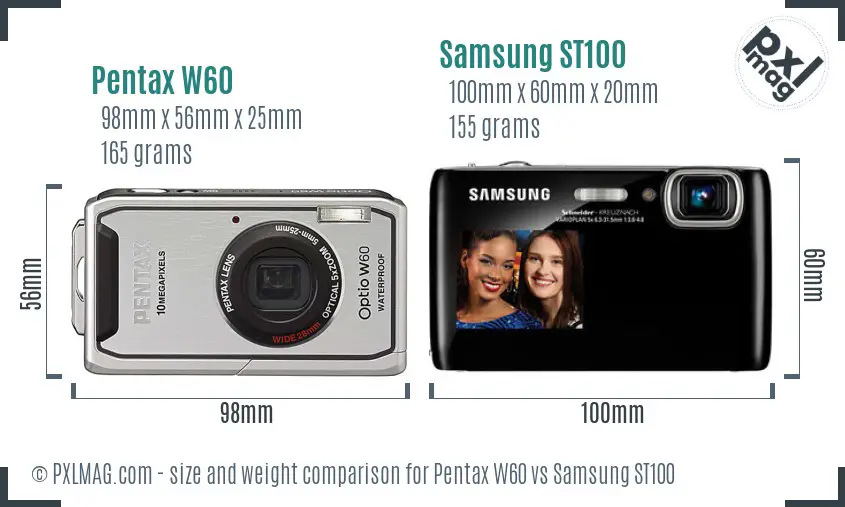 Pentax W60 vs Samsung ST100 size comparison