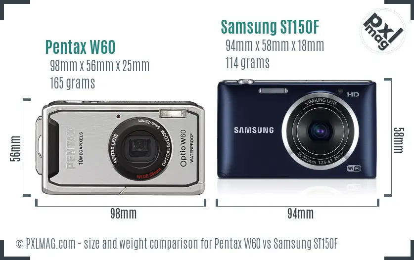Pentax W60 vs Samsung ST150F size comparison