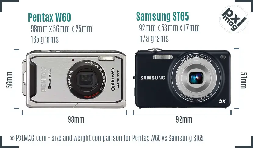 Pentax W60 vs Samsung ST65 size comparison