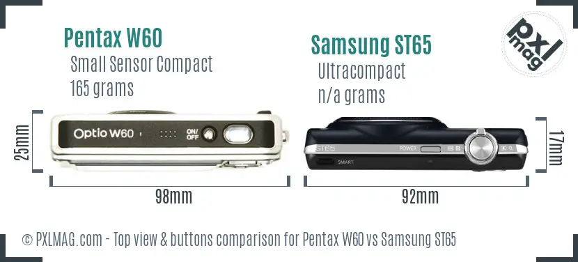 Pentax W60 vs Samsung ST65 top view buttons comparison