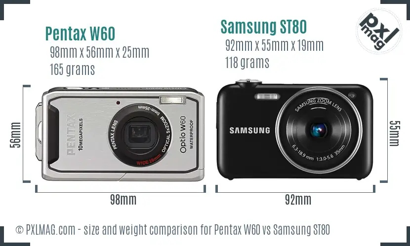 Pentax W60 vs Samsung ST80 size comparison